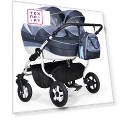 Коляска для двойни Indigo INDIGO DUO 18 46 (св.джинс+т.синий джинс+белый)