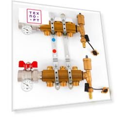 Коллекторная группа Tiemme 1''х3/4''х18 с концевыми группами 3 выходов (3870030)