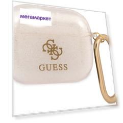 Чехол с карабином Guess TPU Transparent Glitter 4G для AirPods 3 Золотой