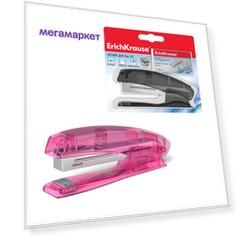 Степлер №10 ErichKrause Elegance до 20 л скобы в наборе ассорти полупрозрач блистер 1 шт