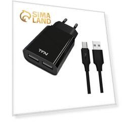 Сетевое зарядное устройство TFN RAPID, 2 USB - 2.4 А, кабель microUSB 1 м, черное