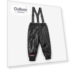 Брюки утепленные плащевые с эластичными лямками черные Gulliver