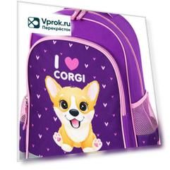 Рюкзак Пифагор School I love corgi для начальной школы 38x28*14см