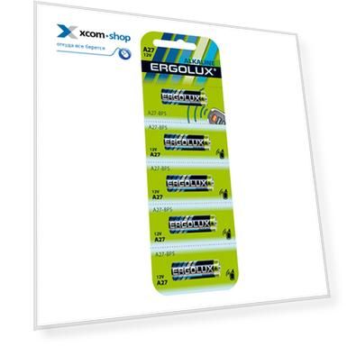 Батарейка Ergolux A27-BP5 LR27A/A27, 12 В, 80 мА.ч, 5 шт в упаковке (12297)