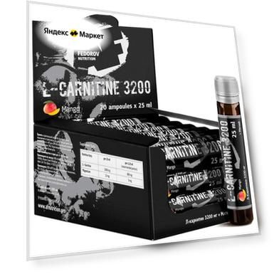 Жиросжигатель, L-Carnitine 3200, вкус манго, карнитин, Alex Fedorov Nutrition, 20 ампул по 25мл