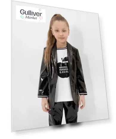 Пиджак из лаковой эко кожи с асимметричным принтом черный Gulliver (110)