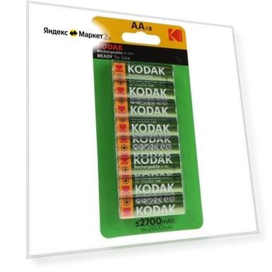 Аккумулятор Kodak, Ni-Mh, AA, HR6-8BL, 2700 мАч, блистер, 8 шт.