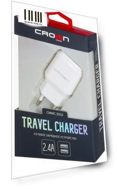 Сетевое зарядное устройство CROWN CMWC-3032 1/2.4 А белый