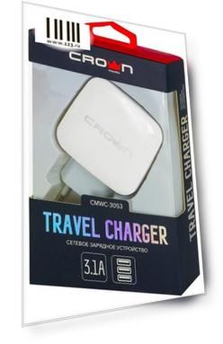 Сетевое зарядное устройство CROWN CMWC-3053 3.1/1 А белый