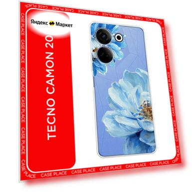 Чехол на Tecno Camon 20 Pro 4G / Техно Камон 20 Про 4G с принтом Голубые клематисы, прозрачный