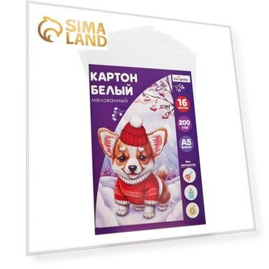 Картон белый А5, 16 листов, мелованный, плотность 200 г/м2, в папке