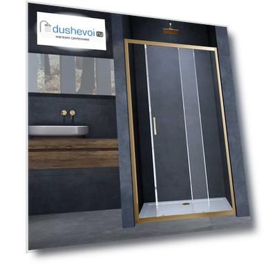 Душевая дверь Vincea Alpha 150x190 VDS-3AL150CLG стекло прозрачное, профиль брашированное золото