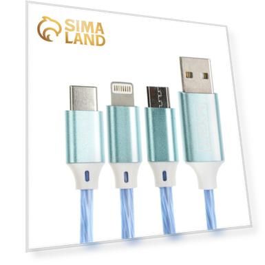 Кабель 3 в 1 MYBIT, microUSB/Type-C/Lightning - USB, динамическая LED подсветка, 2 А, 1 м, только зарядка