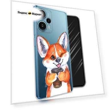 Чехол на Xiaomi Poco F5 / Поко Ф5 с принтом Корги с кофе, прозрачный