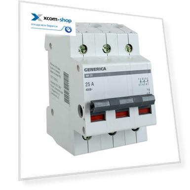 Выключатель дифференциального тока (ВДТ, УЗО) GENERICA MNV15-3-025 нагрузки (мини-рубильник) 3п ВН-32 25А