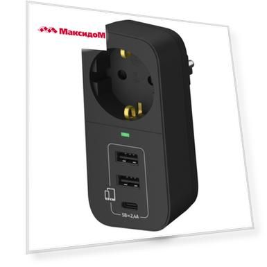 разветвитель-адаптер ФОТОН 2  USB-A+ USB-C, 2,4 A 16А с/з черный