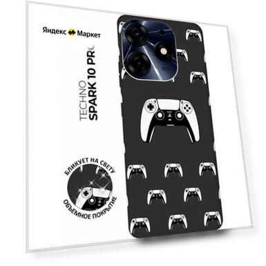 Матовый чехол Controller Pattern для Tecno Spark 10 Pro / Техно Спарк 10 Про с 3D эффектом черный
