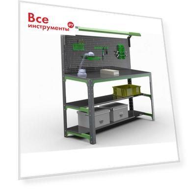 Стол-верстак ООО Металекс KIT 950х1700х400 (2-е полки, + перфопанель с комплектом освещения) (серо-зеленый) 204392