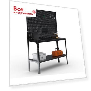 Стол-верстак ООО Металекс KIT 950х1200х400 мм, одна полка + двойная перфопанель с комплектом аксессуаров, черный 205587