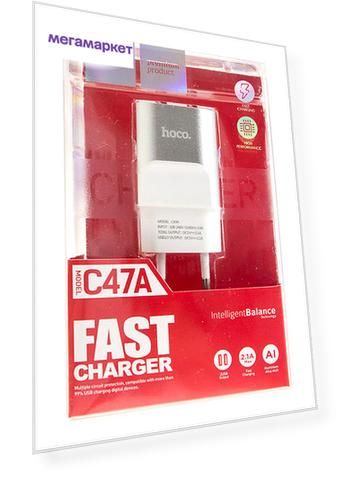 Сетевое зарядное устройство Hoco C47A, 2xUSB, 2,1 A, silver