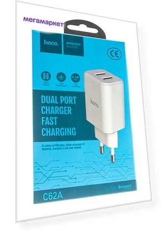 Сетевое зарядное устройство Hoco C62A, 2xUSB, 2,1 A, white