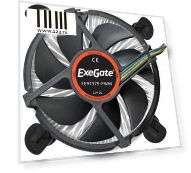 Exegate EX283279RUS Кулер ExeGate EE97379-PWM, Al, S1150/1151/1155/1156, TDP 65W, Hydro bearing, 4pin, 23.5db, BOX