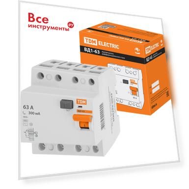 Узо TDM ELECTRIC ВД1-63 4Р 63А 300мА SQ0203-0043