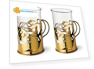 Набор стаканов в подстаканнике APOLLO Genio "Cite Gold", 250мл, 2шт.