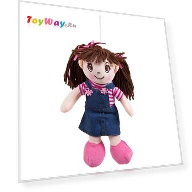 Кукла мягконабивная в джинсовом сарафане, 20 см