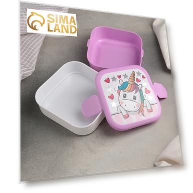 Контейнер для обеда «Единорог», 2 отделения, 400+400 мл, цвет розовый