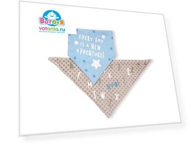 Набор BabyOno 2 в 1: нагрудник и шейный платок, wow! бирюзовый/серый