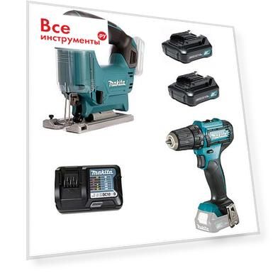 Набор makita clx237: аккумуляторный лобзик jv101dz + аккумуляторная дрель-шуруповерт df333dz