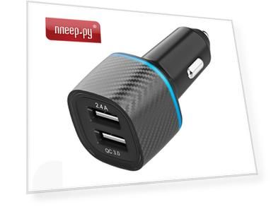 Зарядное устройство Krutoff CCH-02 2xUSB 2.4A + QC 3.0 30W Black 03723