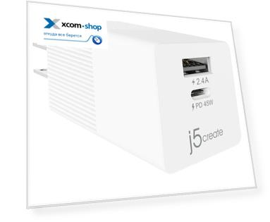 Зарядное устройство сетевое j5create JUP2445 45W USB-C mini charger,USB-C до 45Вт, USB-A до 12Вт