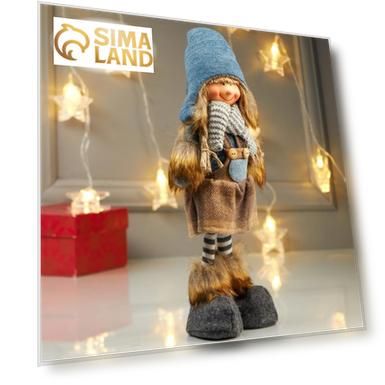 Кукла интерьерная "Девочка в сарафане в клетку и синем колпаке" 40х9х15 см