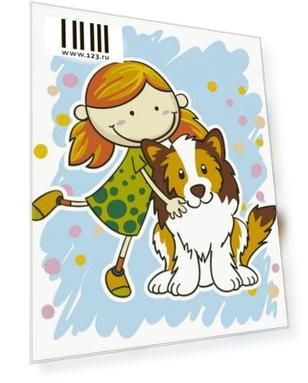 Роспись по холсту Девочка и Песик 16,5х13 см