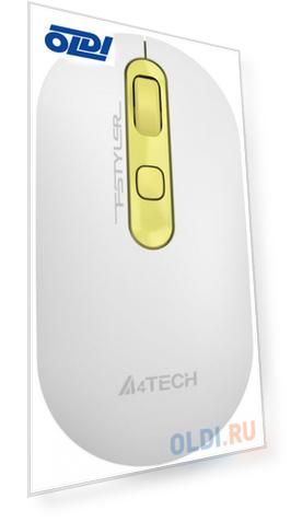 Мышь A4Tech Fstyler FG20 Daisy белый/желтый оптическая (2000dpi) беспроводная USB (4but)