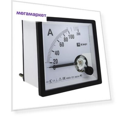 Амперметр AMA-721 аналоговый на панель (72х72) квадратный вырез 1500А трансф. подкл. EKF