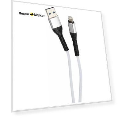 Дата-кабель mObility USB – Lightning 3А, тканевая оплетка белый