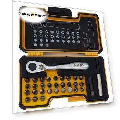 Набор бит SL/PH/PZ/Tx/HEX/TxTR/BH/MS с мини трещоткой в кейсе, 33шт FELO 05773306