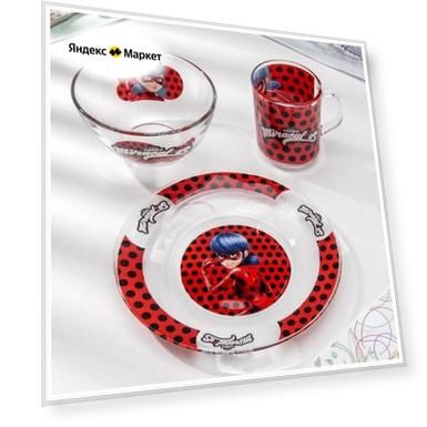 Набор посуды "Леди Баг и Супер Кот", 3 предмета: кружка 250 мл, салатник 250 мл d:13 см, тарелка d:19,5 см, подарочная упаковка