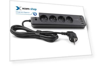 Сетевой фильтр TopOn TOP-PWS4B-3 4 розетки, 3 USB, Type-C, PD 20W QC3.0, 4000W, 3м, черный