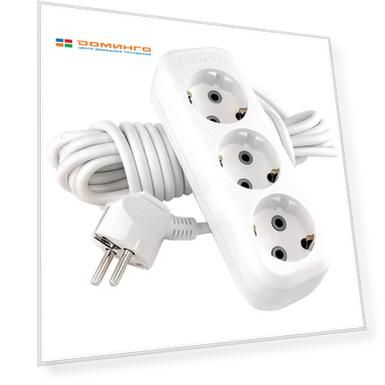 Удл-ль сетевой LUX У3-Е  3-местный с з/к, 250В 16А,  2м