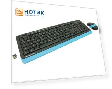 Комплект беспроводной клавиатура + мышь A4Tech Fstyler FG1010, Wireless/USB, Черный/Синий FG1010 BLUE