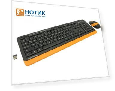 Комплект беспроводной клавиатура + мышь A4Tech Fstyler FG1010, Wireless/USB, Черный/Оранжевый FG1010 ORANGE