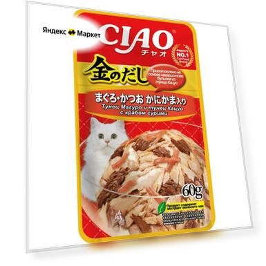 Влажный корм для кошек Ciao Kinnodashi с тунцом и крабом сурими 60г