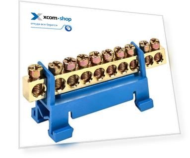 Шина Rexant 11-2355 «N» нулевая с синим изолятором тип «Стойка» на DIN-рейку 6x9 мм 12 групп