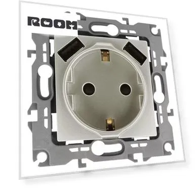 Розетка ЭРА Intro Solo Schuko P+E 16A 250V со шторками 2хUSB перламутр 12-4109-15 Б0047849