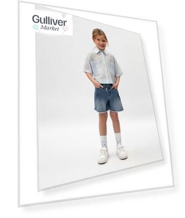 Шорты джинсовые для девочки с необработанными краями синие Gulliver (134)