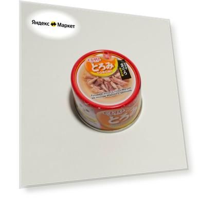 Влажный корм для кошек Inaba Ciao Toromi куриное филе и тунец магуро со вкусом морского гребешка в бульоне ж/б 80 г, 6 шт